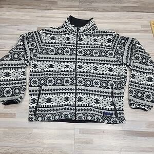 Vintage 90s L.L. Bean Women’s large grey Aztec geometric zip-up fleece